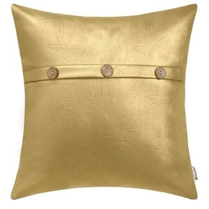 Gold Faux Leather Pillow Cover with Triple Button